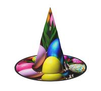 MyPiky Colorful Easter Eggs Print Carnival Halloween Witch Hat Costume Lightweight Cap For Parties Cosplay, Black, 3 PCS