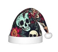 MyPiky Colorful Floral Skulls Print Christmas Elf 13.8in Hat For Santa Xmas Holiday Festive Party Gift Decorations