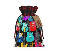 MyPiky Colorful Guitars Printing Christmas Drawstring Gift Bags Xmas Holiday Reusable Needs Wrapping Present Bags