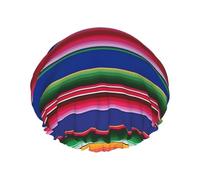 MyPiky Colorful Mexican Stripes.Webp Print Shower Cap,Elastic And Reusable Bath Hair Hat For Long Hair,Large Waterproof Shower Bonnet,For Women Men Kids