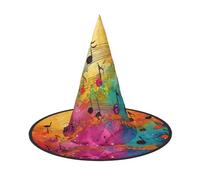 MyPiky Colorful Music Notes Print Carnival Halloween Witch Hat Costume Lightweight Cap For Parties Cosplay, Black, 1