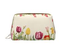 MyPiky Colorful Tulip Print Leather Makeup Bag Small Cosmetic Bag for Women Cosmetic Organizer for Handbag, Colorful Tulips, One Size, Colorful Tulips., Colorful Tulips, Taglia Unica