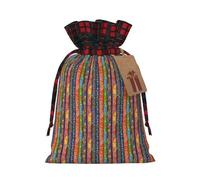 MyPiky Colorful Wood Board Printing Christmas Drawstring Gift Bags Xmas Holiday Reusable Needs Wrapping Present Bags