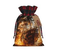 MyPiky Cool Pirate Ship Print Christmas Drawstring Gift Bags,Drawstring Bag,Xmas Christmas Bags Party Storage Bags Reusable