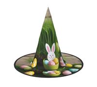 MyPiky Easter Egg Bunny Grass Wooden Print Carnival Halloween Witch Hat Costume Lightweight Cap For Parties Cosplay, Black, 2 PCS