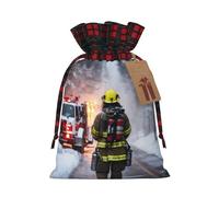 MyPiky Firefighter Fireman Flame Print Christmas Drawstring Gift Bags,Drawstring Bag,Xmas Christmas Bags Party Storage Bags Reusable