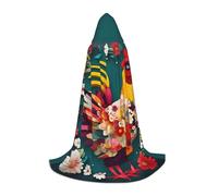 MyPiky Flower Heart Chicken Print Unisex Hooded Comfortable Cloak Gothic Halloween Cosplay Carnival Vampire Themes, Black, S
