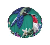 MyPiky Flower Hummingbirds Embroidery Print Shower Cap,Elastic And Reusable Bath Hair Hat For Long Hair,Large Waterproof Shower Bonnet,For Women Men Kids