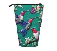 MyPiky Flower Hummingbirds Embroidery Print Standing Pencil Case Telescopic Pencil Bag Pop Up Pencil Pouch Pen Pouch Makeup Cosmetics Bag, Black
