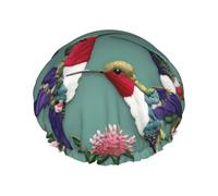 MyPiky Flower Hummingbirds Embroiderys Print Shower Cap,Elastic And Reusable Bath Hair Hat For Long Hair,Large Waterproof Shower Bonnet,For Women Men Kids