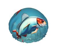 MyPiky Flying Fish In The Ocean Print Shower Cap,Elastic And Reusable Bath Hair Hat For Long Hair,Large Waterproof Shower Bonnet,For Women Men Kids