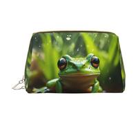 MyPiky Frog And Rain Print Cosmetic Bags,Leather Makeup Bag Small For Purse,Cosmetic Pouch,Toiletry Clutch For Women Travel, Frog And Rain, One Size