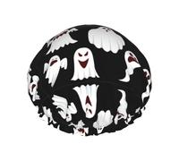 MyPiky Funny White Ghost Print Large Shower Caps,Elastic Band Hair Cap,Double Waterproof Layers Bath Hair Hat,For Women Men Kids