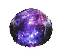 MyPiky Galaxy Sky Large Shower Caps with Printed Elastic Band Double Layer Waterproof for Women Men Kids