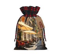 MyPiky Italian Street Print Christmas Drawstring Gift Bags,Drawstring Bag,Xmas Christmas Bags Party Storage Bags Reusable