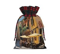 MyPiky Italian Street Print Christmas Drawstring Gift Bags,Drawstring Bag,Xmas Christmas Bags Party Storage Bags Reusable