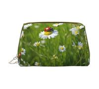 MyPiky Ladybug Daisy Print Cosmetic Bags,Leather Makeup Bag Small For Purse,Cosmetic Pouch,Toiletry Clutch For Women Travel, Ladybug Daisy1, One Size