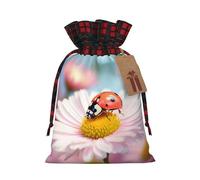 MyPiky Ladybug On Daisy Flower 1 Print Christmas Drawstring Gift Bags,Drawstring Bag,Xmas Christmas Bags Party Storage Bags Reusable