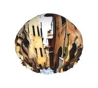 MyPiky Large Italian Tuscan Print Shower Cap, Hair Hat with Elastic Band, Double Layer Waterproof for Women Men and Kids