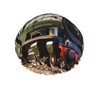MyPiky Large Steam Train Print Shower Cap, Hair Cap with Elastic Band Double Layer Waterproof for Women Men Kids