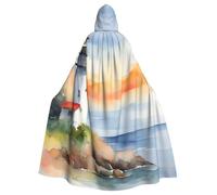 MyPiky Lighthouse Print Halloween Cloak Full Length Hooded Adults Unisex Cape For Cosplay Festivals