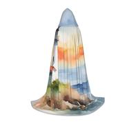 MyPiky Lighthouse Print Unisex Hooded Comfortable Cloak Gothic Halloween Cosplay Carnival Vampire Themes, Black, S