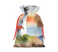 MyPiky Lighthouse Printing Christmas Drawstring Gift Bag For Xmas Birthday Holiday Party Presents Favors Bags