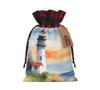 MyPiky Lighthouse Printing Christmas Drawstring Gift Bags Xmas Holiday Reusable Needs Wrapping Present Bags