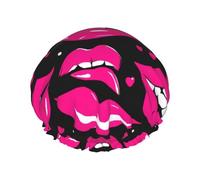 MyPiky Lips Print Shower Cap,Elastic And Reusable Bath Hair Hat For Long Hair,Large Waterproof Shower Bonnet,For Women Men Kids