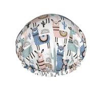 MyPiky Llama Alpaca Cactus Print Shower Cap,Elastic And Reusable Bath Hair Hat For Long Hair,Large Waterproof Shower Bonnet,For Women Men Kids