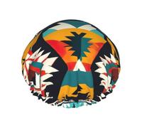 MyPiky Native American Pattern Print Shower Cap,Elastic And Reusable Bath Hair Hat For Long Hair,Large Waterproof Shower Bonnet,For Women Men Kids