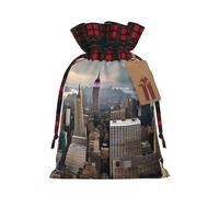 MyPiky New York Fashion City Printing Christmas Drawstring Gift Bags Xmas Holiday Reusable Needs Wrapping Present Bags