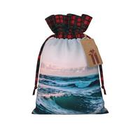 MyPiky Ocean Waves Printing Christmas Drawstring Gift Bags Xmas Holiday Reusable Needs Wrapping Present Bags