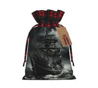 MyPiky Old Pirate Ship In The Sea Print Christmas Drawstring Gift Bags,Drawstring Bag,Xmas Christmas Bags Party Storage Bags Reusable