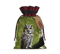 MyPiky Owl Tree Branches Printing Christmas Drawstring Gift Bags Xmas Holiday Reusable Needs Wrapping Present Bags