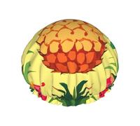 MyPiky Pineapple Print Shower Cap,Elastic And Reusable Bath Hair Hat For Long Hair,Large Waterproof Shower Bonnet,For Women Men Kids