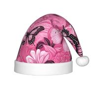 MyPiky Pink Butterfly Seamless Tile Print Christmas Elf 13.8in Hat For Santa Xmas Holiday Festive Party Gift Decorations