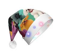 MyPiky Poodles Dogs Print Christmas Led Hat For Men And Women Festive Halloween New Year Party Accessory