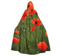 MyPiky Poppy Flowers Petals Print Halloween Cloak Full Length Hooded Adults Unisex Cape For Cosplay Festivals