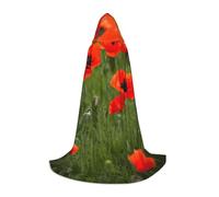 MyPiky Poppy Flowers Petals Print Unisex Hooded Comfortable Cloak Gothic Halloween Cosplay Carnival Vampire Themes, Black, S