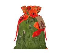 MyPiky Poppy Flowers Petals Printing Christmas Drawstring Gift Bag For Xmas Birthday Holiday Party Presents Favors Bags