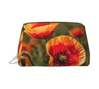 MyPiky Poppy Flowers Print Cosmetic Bags,Leather Makeup Bag Small For Purse,Cosmetic Pouch,Toiletry Clutch For Women Travel, Poppy Flowers, One Size