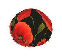MyPiky Poppy Flowers Print Shower Cap,Elastic And Reusable Bath Hair Hat For Long Hair,Large Waterproof Shower Bonnet,For Women Men Kids