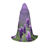 MyPiky Purple Lavender Colored Flowers Print Unisex Hooded Comfortable Cloak Gothic Halloween Cosplay Carnival Vampire Themes, Black, Medium