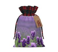MyPiky Purple Lavender Colored Flowers Printing Christmas Drawstring Gift Bags Xmas Holiday Reusable Needs Wrapping Present Bags