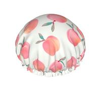 MyPiky Red Peach Print Shower Cap,Elastic And Reusable Bath Hair Hat For Long Hair,Large Waterproof Shower Bonnet,For Women Men Kids