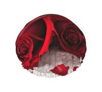 MyPiky Red Rose Floral Print Shower Cap,Elastic And Reusable Bath Hair Hat For Long Hair,Large Waterproof Shower Bonnet,For Women Men Kids