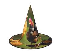 MyPiky Rooster Print Carnival Halloween Witch Hat Costume Lightweight Cap For Parties Cosplay, Black, 3 PCS