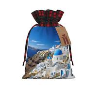 MyPiky Santorini Greek Island Sea View Print Christmas Drawstring Gift Bags,Drawstring Bag,Xmas Christmas Bags Party Storage Bags Reusable