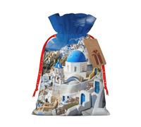 MyPiky Santorini Greek Island Sea View Print Christmas Gift Bags Gift Wrap Bags Storage Bag Package Drawstring Gift Bag For Party Holiday